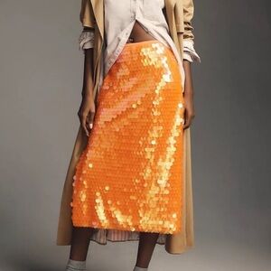 Anthropologie Radiant Orange Sequin Pencil Skirt